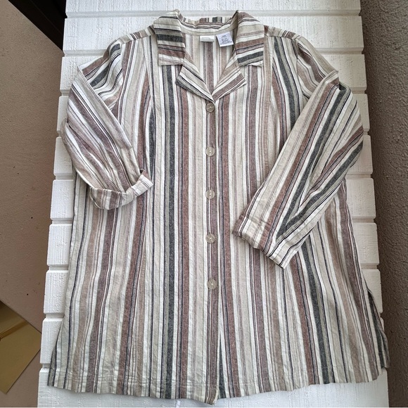 Roaman’s Brand Linen Jacket‎ Vertical Stripe Tan/Cream Size 18W - Picture 1 of 11